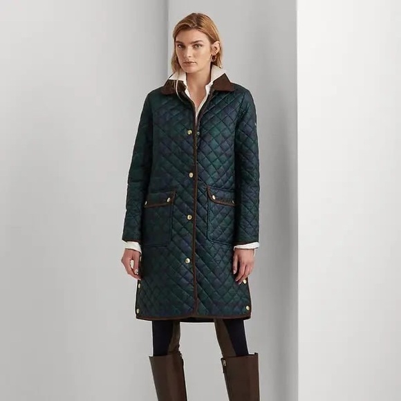 Ralph Lauren Navy and Brown Quilted Puffer Coat - Picture 2 of 13